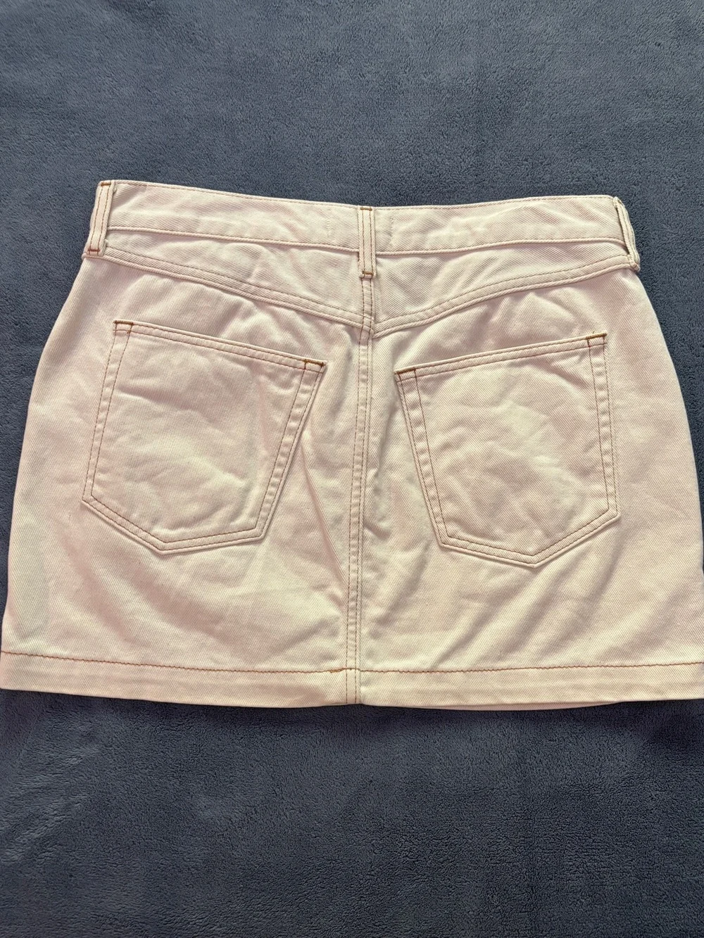 Etica Cream Mini Skirt With Brown Stitching